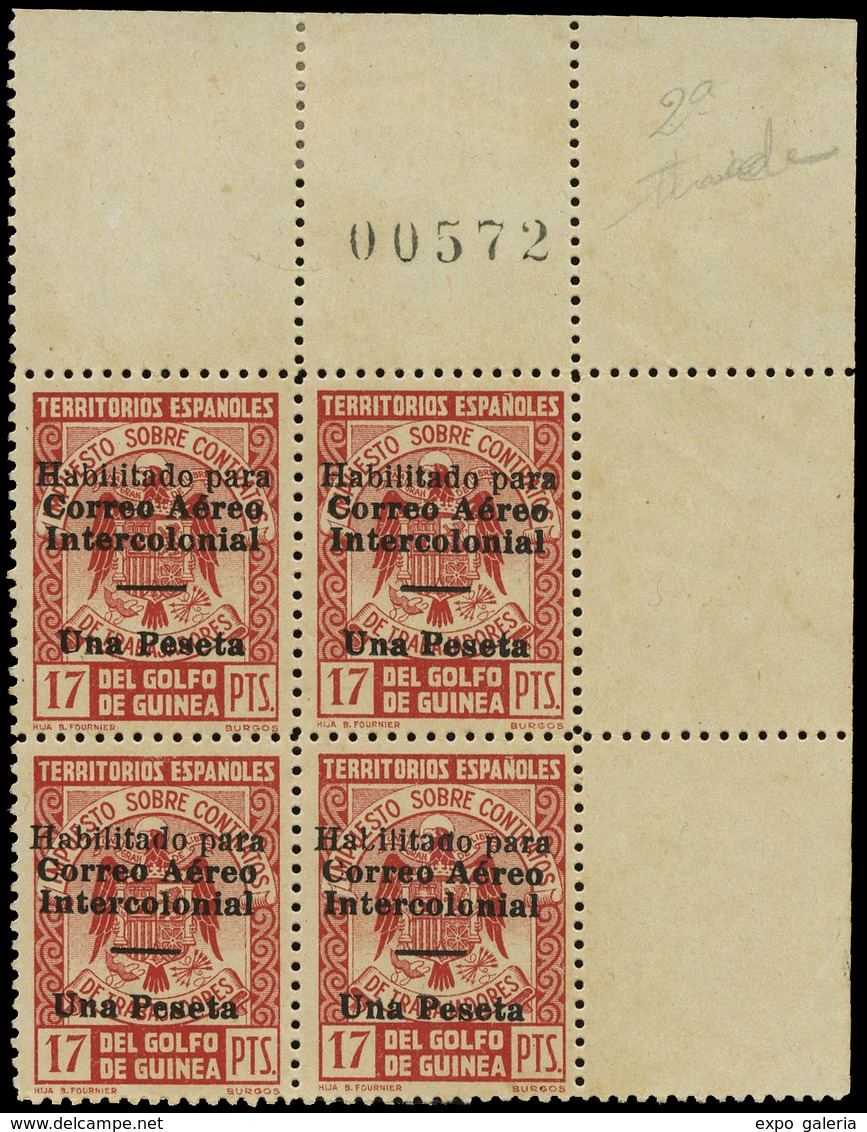 Ed. *** 259LHZA Bl. De 4. Borde Hoja Con 2 Sellos Con Variedades. Muy Rara. 2ª Tirada. Barra Más Corta. - Guinée Espagnole