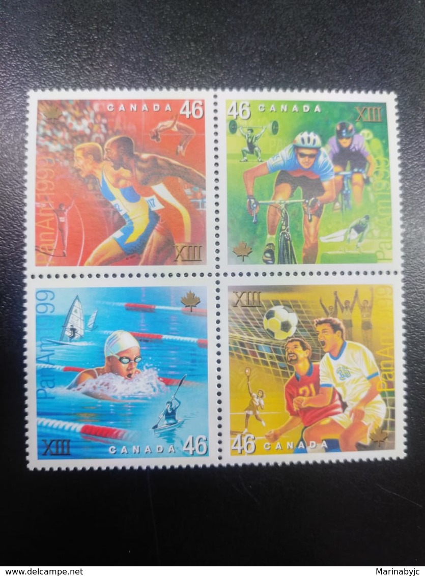 W) 1999 CANADA, PANAMERICAN GAMES OF ATHLETICS, BICYCLE, SWIMMING, COLORFUL FOOTBALL - Unused Stamps