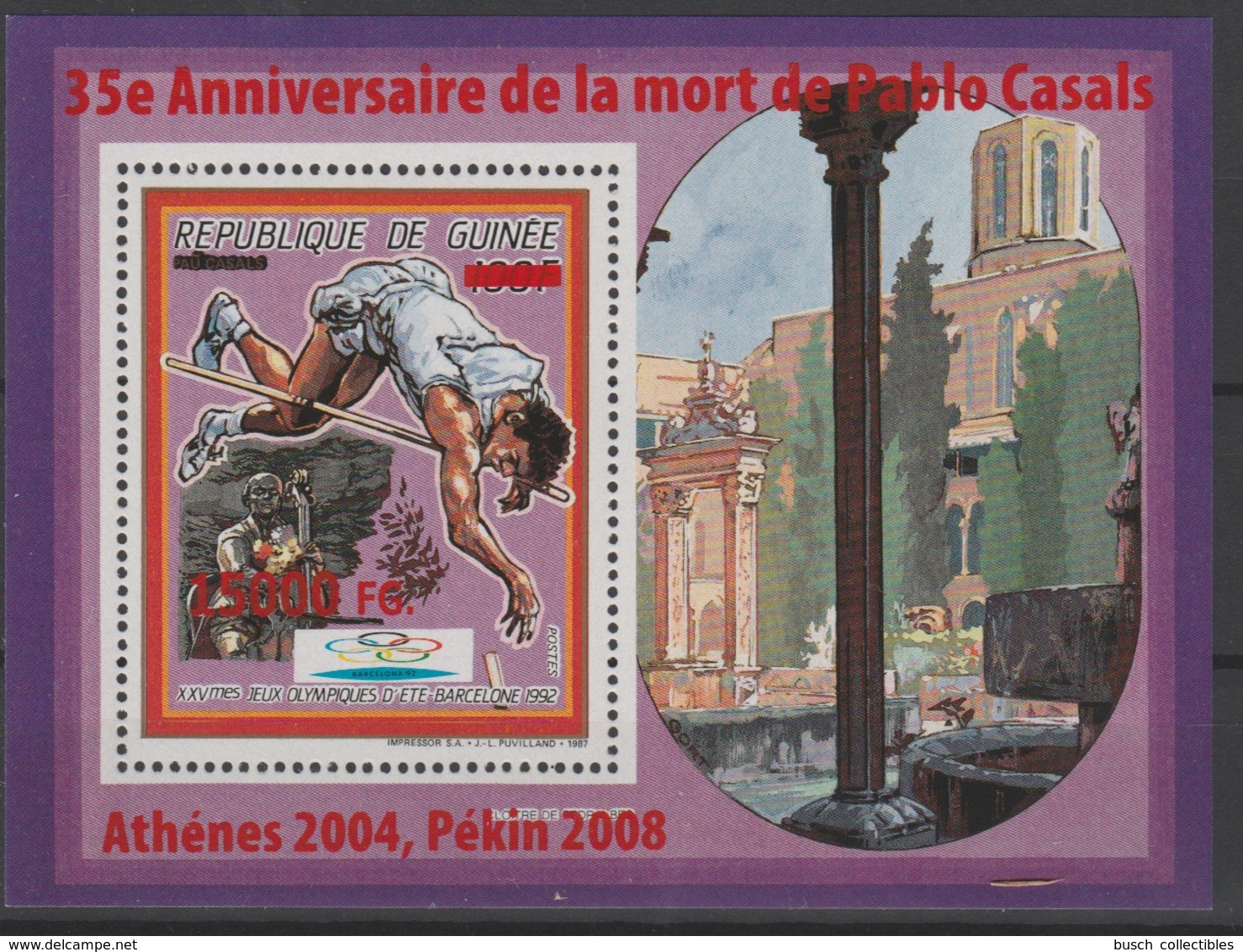 Guinée Guinea 2008 Mi. Bl. 1648 Surchargé Overprint Olympic Games Barcelona 1992 Beijing 2008 Athenes 2004 Pablo Casals - Zomer 1992: Barcelona