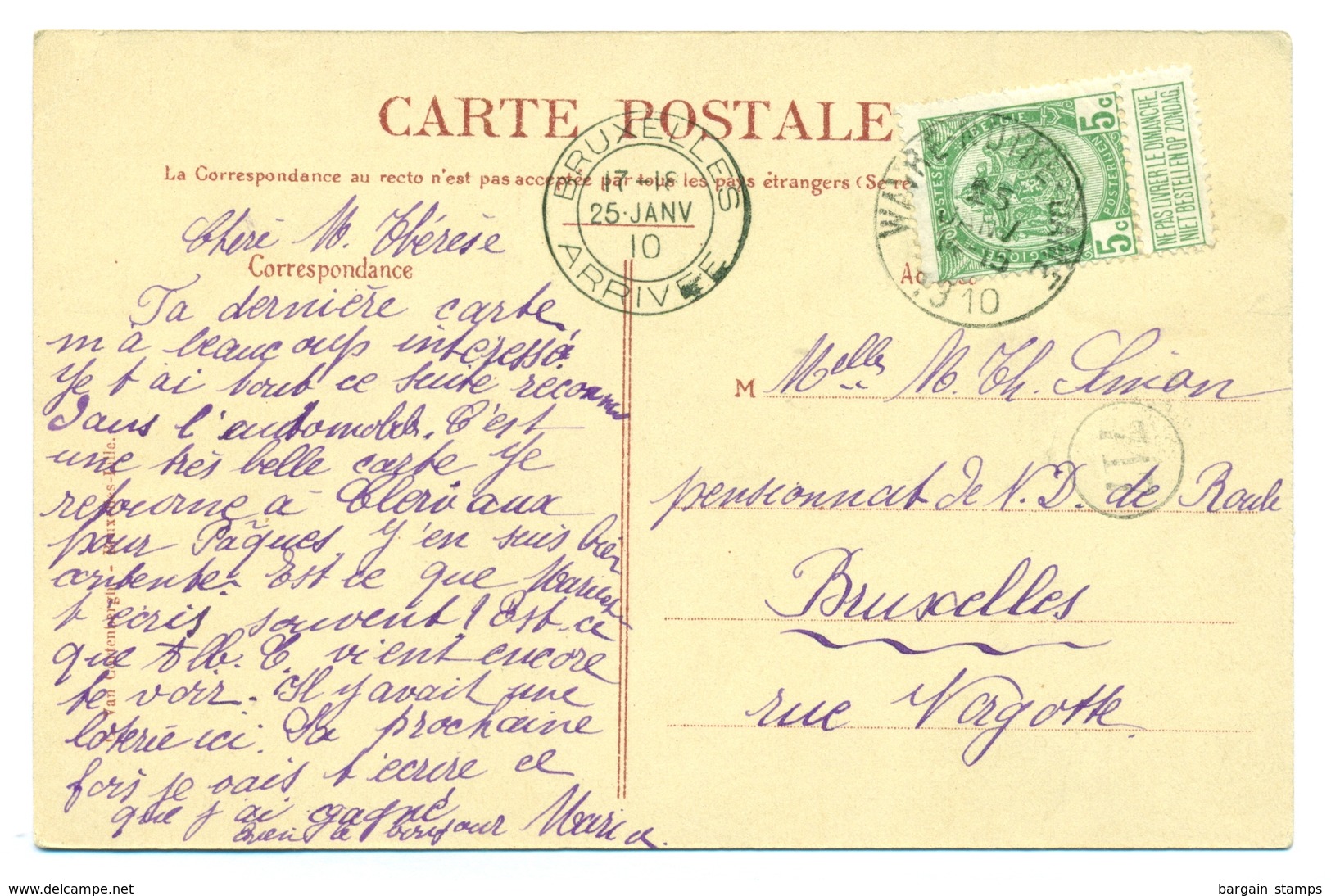 Belgique Lot de 4 cartes-vue de l’établissement des Ursulines à Wavre-Notre-Dame - COB 83 - 1910