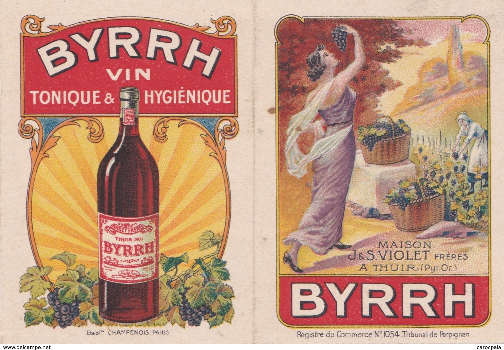 Calendrier 1924 "Byrrh Vin Tonique " Maison Violet à Thuir (Pyrénées Orientales)(femme Art Déco ,raisin,vigne) - Small : 1921-40