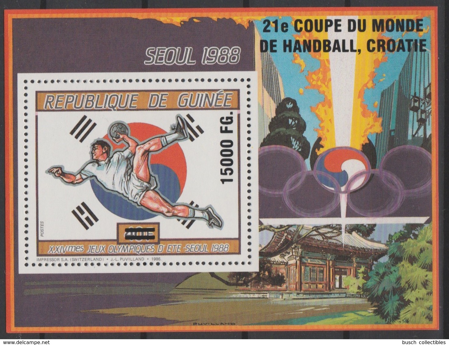Guinée Guinea 2009 Mi. Bl. 1717 Surchargé Overprint Olympic Games Séoul 1988 Jeux Olympiques Handball World Cup - Pallamano