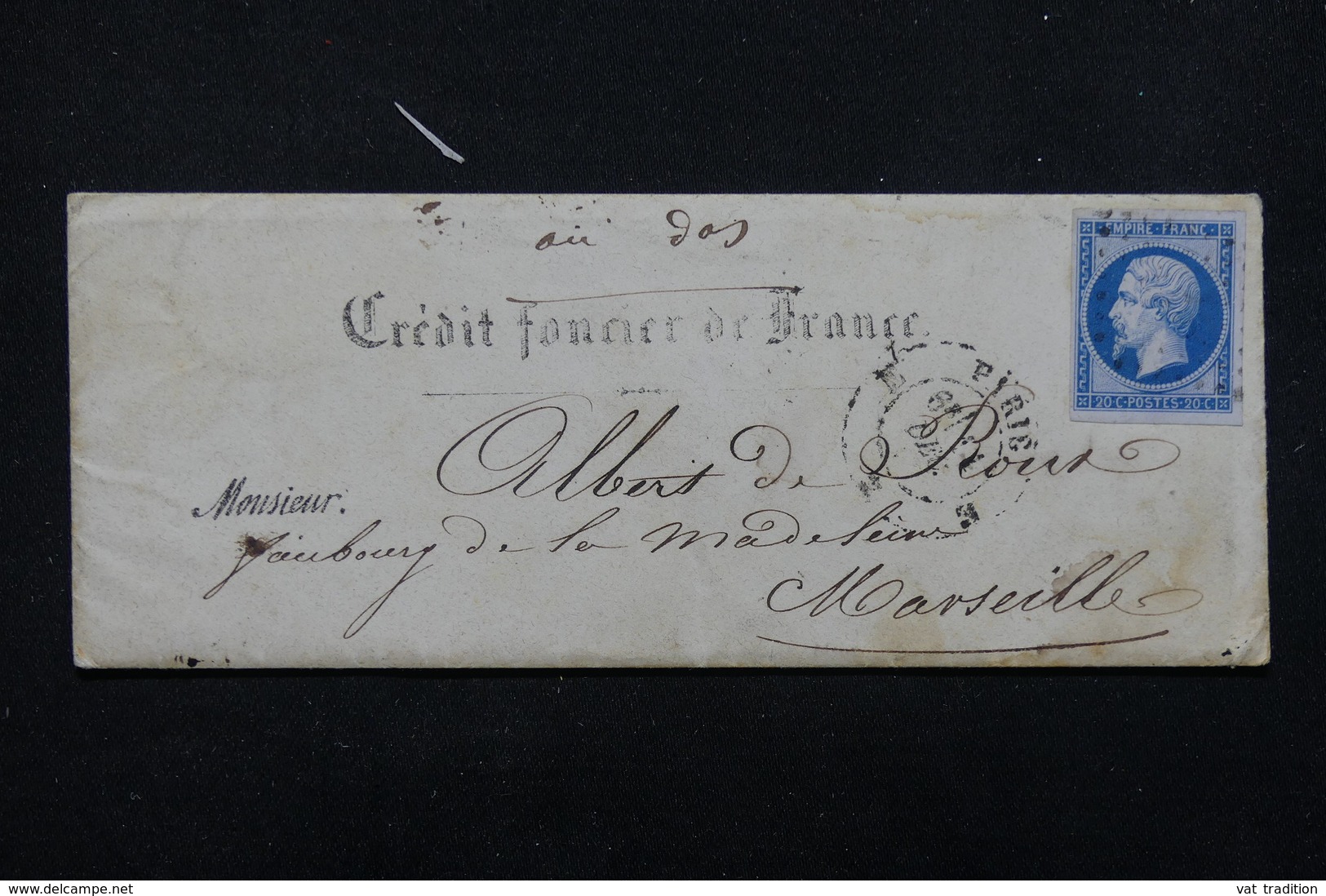 FRANCE - Enveloppe Commerciale Du Crédit Foncier De France De Paris Pour Marseille En 1857 - L 22979 - 1849-1876: Période Classique