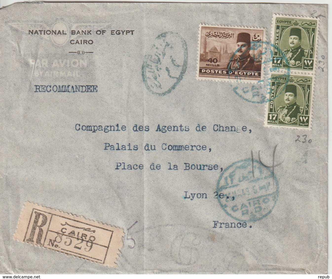 Lettre Recommandée 1949 D'Egypte Pour La France - Lettres & Documents