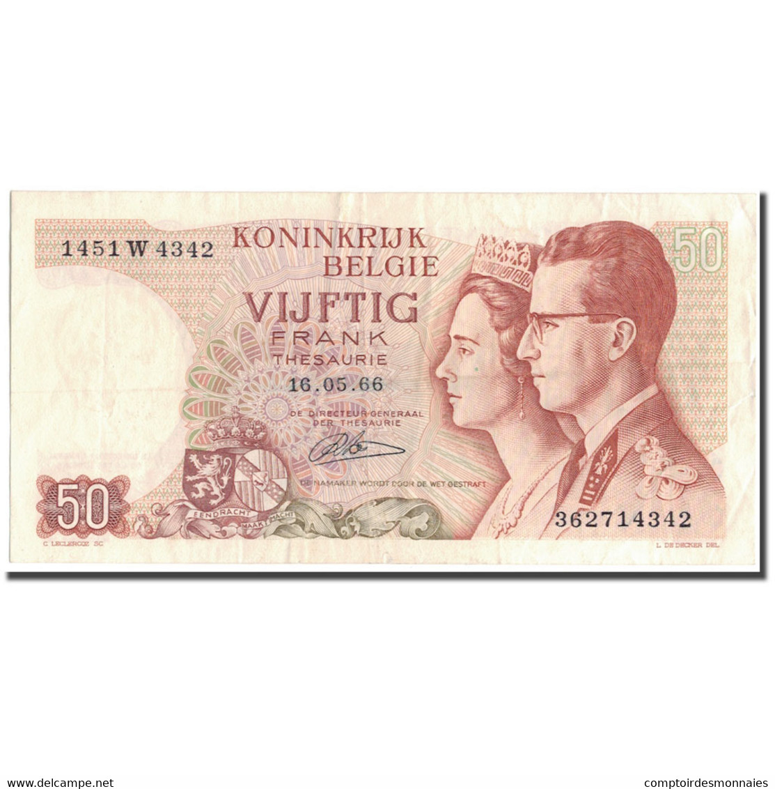 Billet, Belgique, 50 Francs, 1966-05-16, KM:139, B - 50 Francos