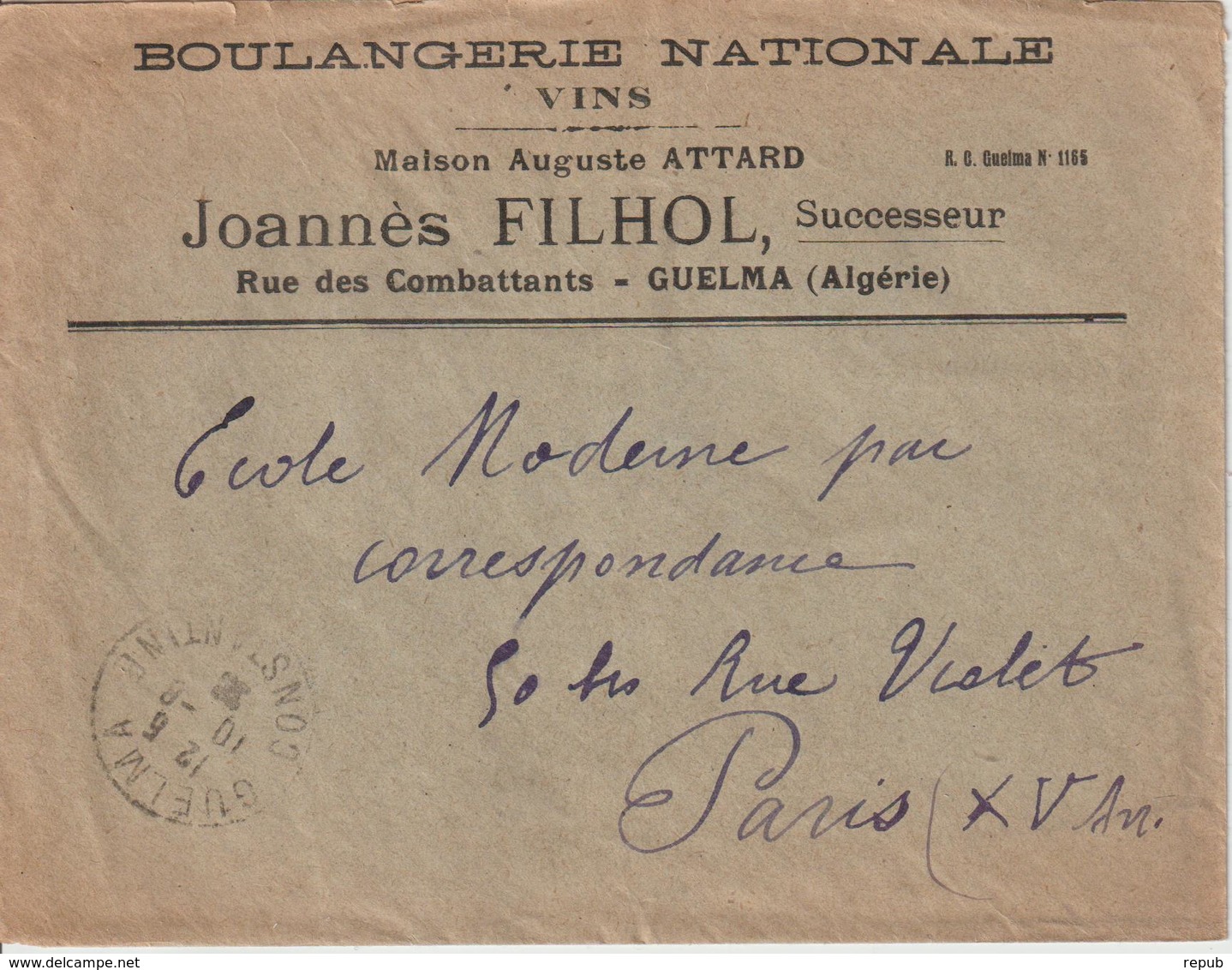 Lettre à Entete Boulangerie Nationale D'Algérie Pour La France - Lettres & Documents