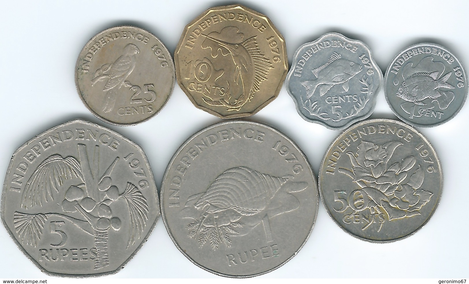 Seychelles - Independence - 1976 - 1, 5, 10, 25 & 50 Cents; 1 & 5 Rupees (KMs 21-27) - Seychelles