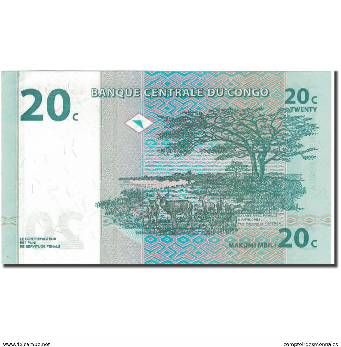 Billet, Congo Democratic Republic, 20 Centimes, 1997-11-01, KM:83a, NEUF - Republik Kongo (Kongo-Brazzaville)