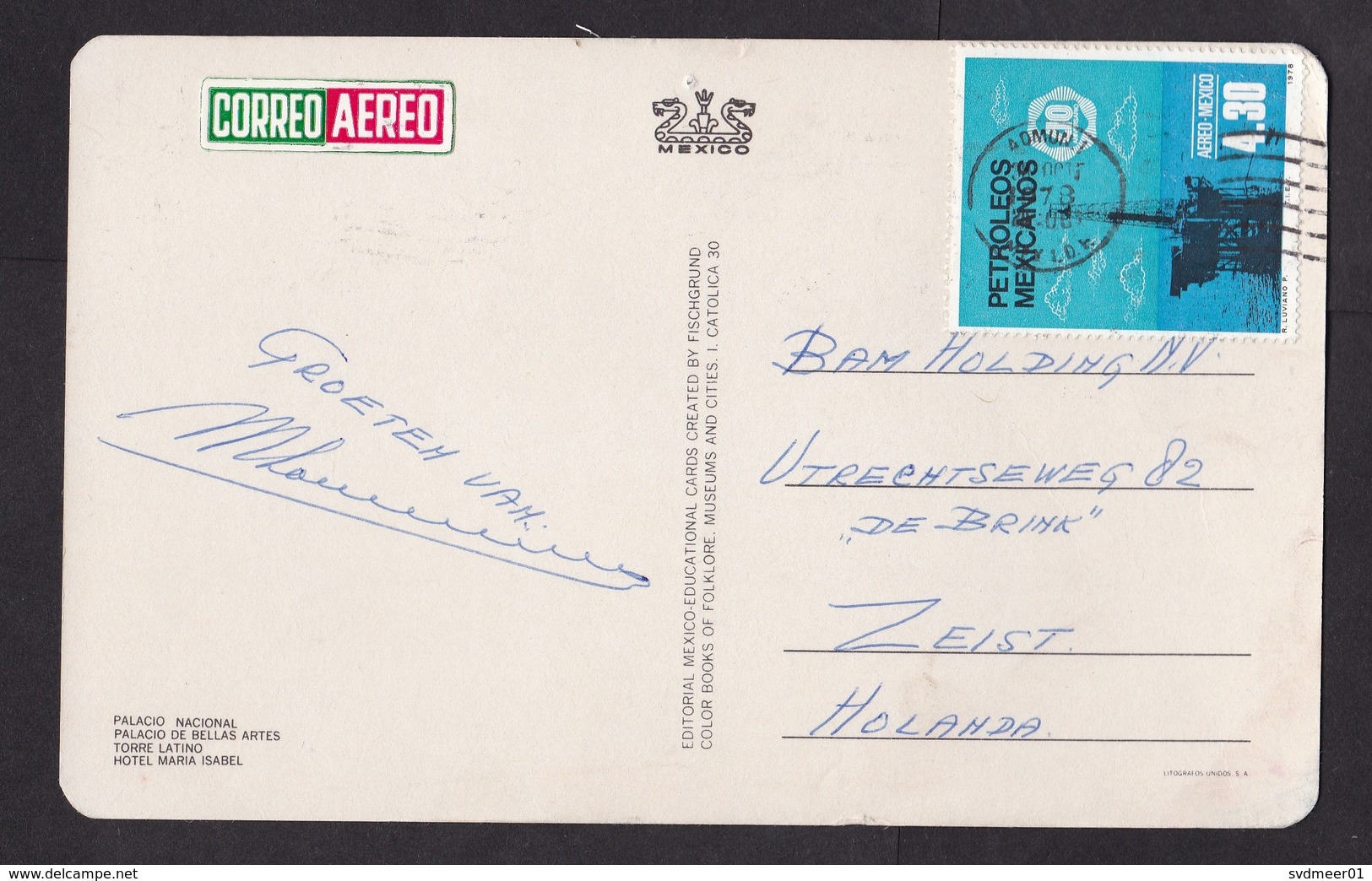 Mexico: Airmail PPC Picture Postcard To Netherlands, 1978, 1 Stamp, Petrol, Oil Drill Platform, Air Label (minor Damage) - Mexico