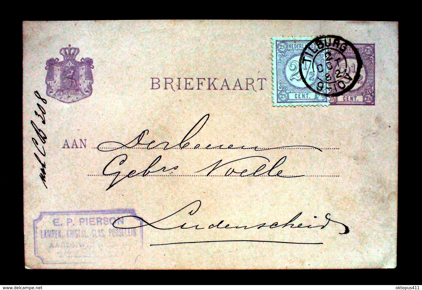 Niederlande 1882,Briefkart M.Zusatzfrankatur V.Tilburg N.Lüdenscheid,div.Stempel.(698') - Brieven En Documenten