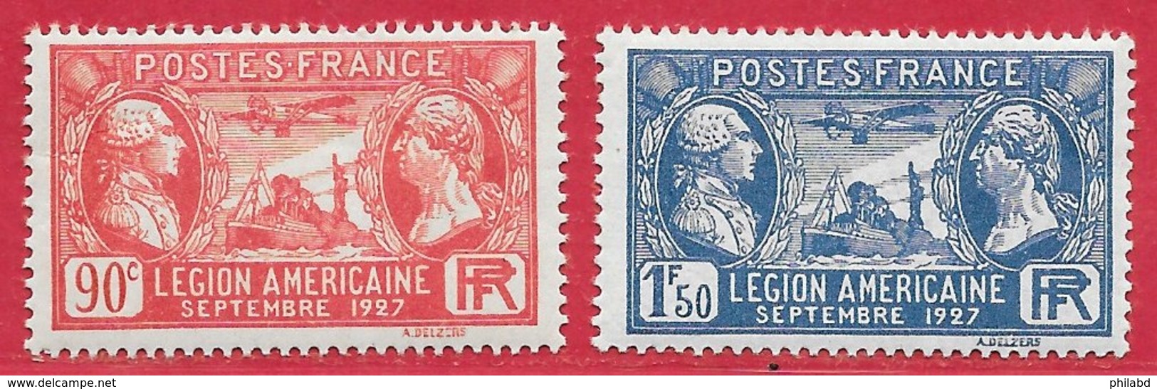 France N°244 & 245 Légion Américaine 90c Rouge & 1F50 Outremer 1927 ** - Neufs