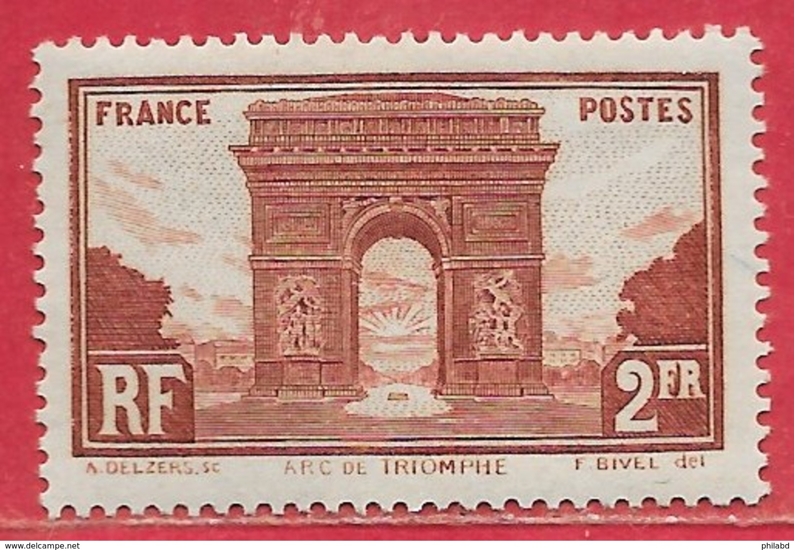 France N°258 Arc De Triomphe 2F Brun-rouge 1929-31 * - Neufs