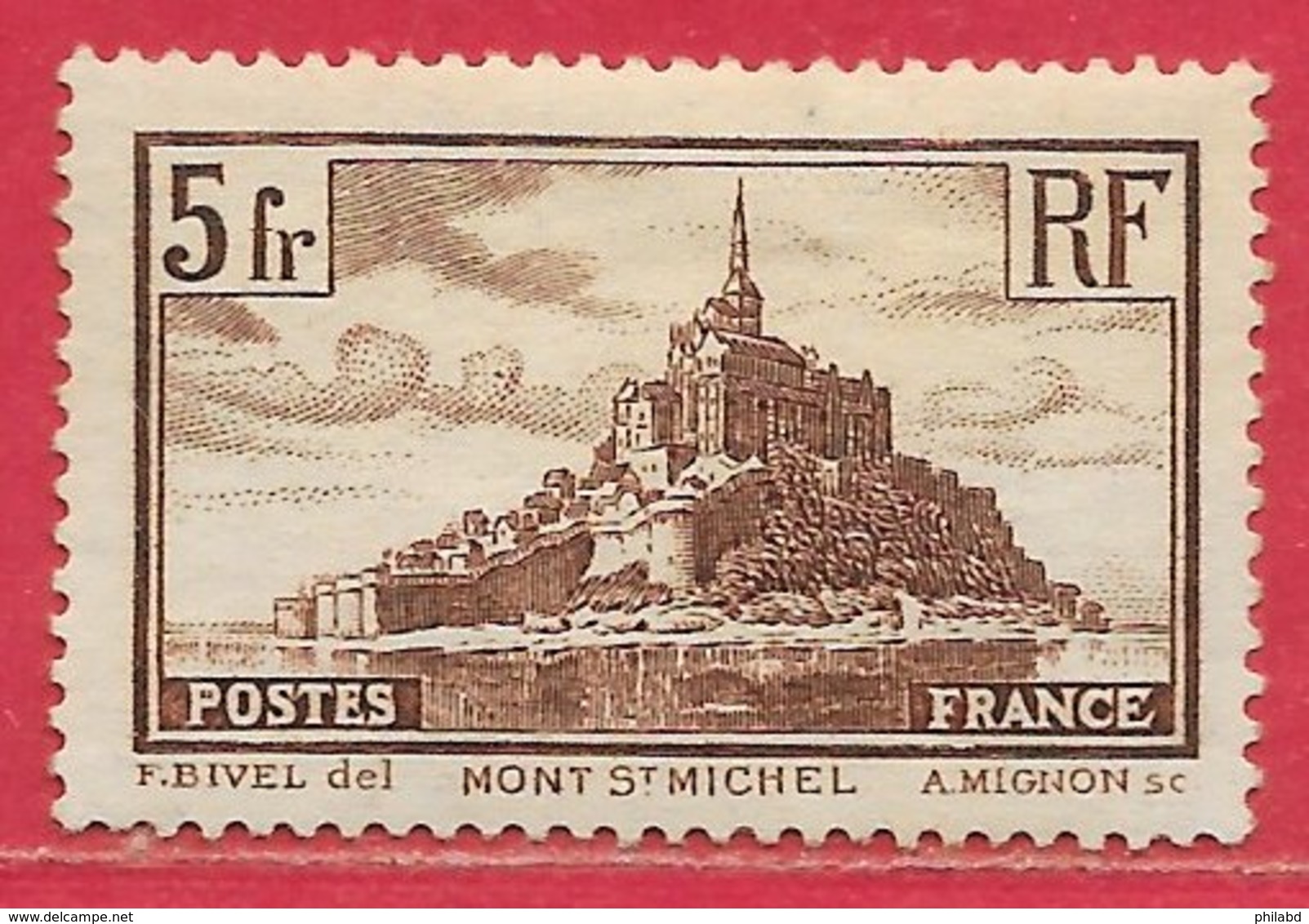 France N°260 5F Mont-Saint-Michel Brun (type I) 1929-31 * - Neufs