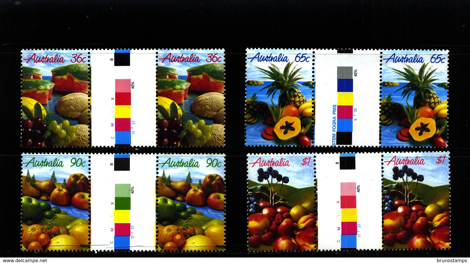 AUSTRALIA - 1987  FRUITS  SET  UNFOLDED GUTTER PAIRS   MINT NH - Nuovi