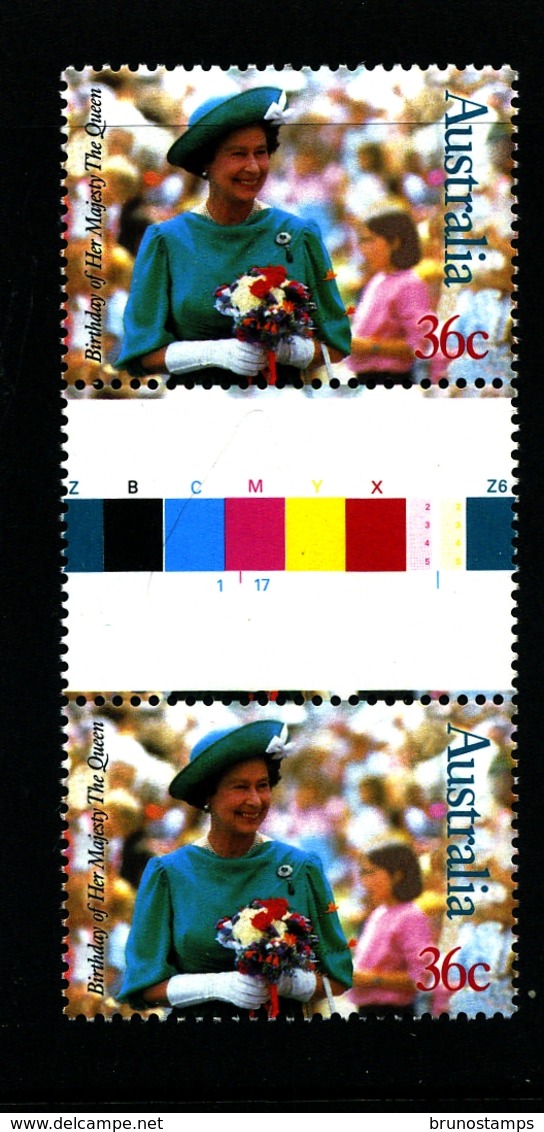 AUSTRALIA - 1987  QUEEN'S BIRTHDAY  UNFOLDED GUTTER PAIR   MINT NH - Nuevos