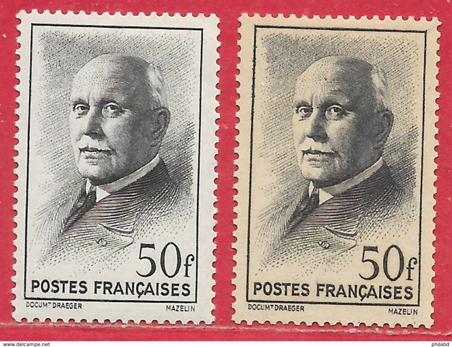 France N°525 & 525a Papier Jaunâtre 50F Noir 1941-42 * - 1941-42 Pétain