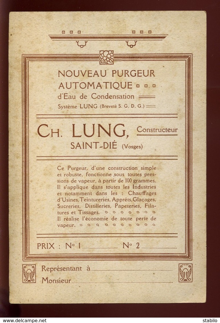 SAINT-DIE (VOSGES) - PURGEUR AUTOMATIQUE, "CH. LUNG" CONSTRUCTEUR - Cartes De Visite