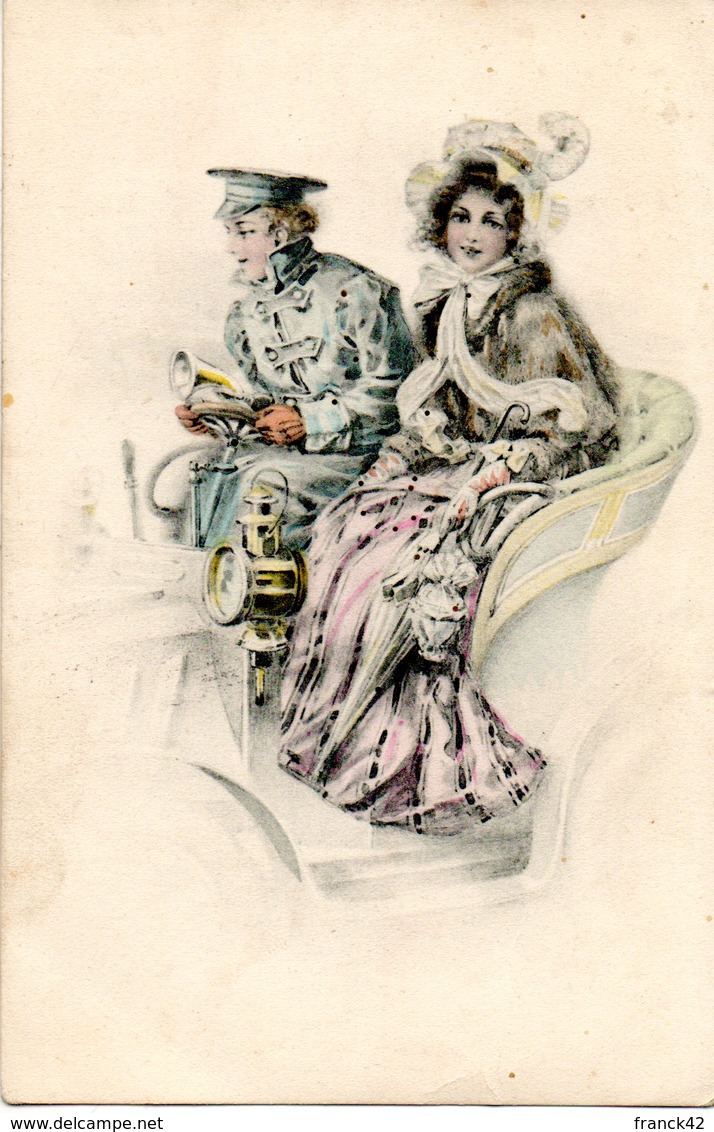 Carte Illustrée. Couple Dans Une Voiture - Couples