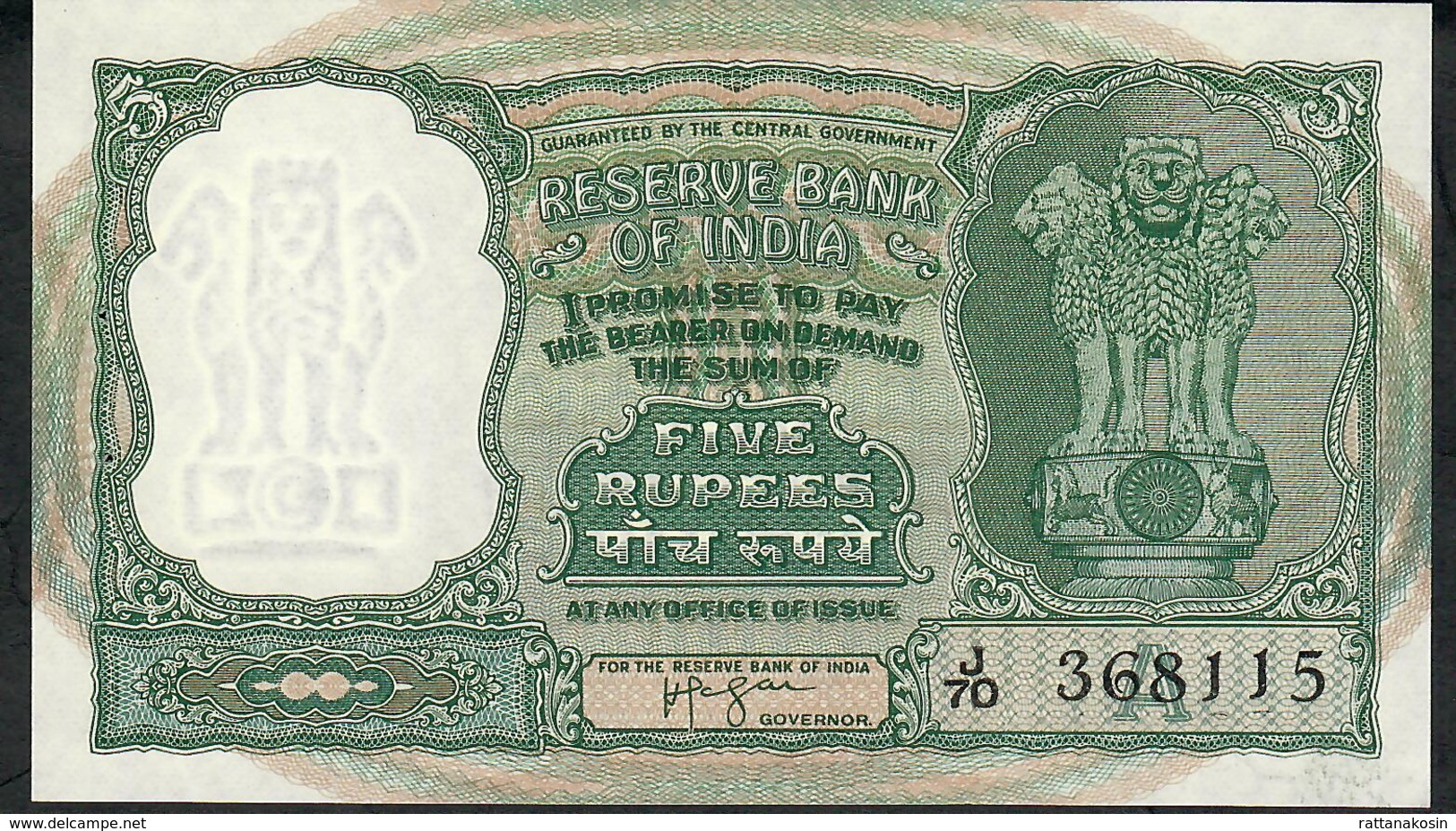 INDIA P35b 5 RUPEES (1957) LETTER A Signature 74   UNC. 2 Usual P.h. - India