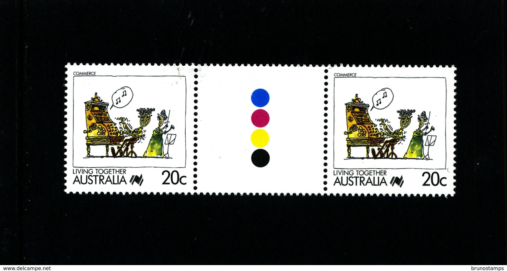 AUSTRALIA - 1988   20c  LIVING TOGETHER  COMMERCE  UNFOLDED GUTTER PAIR   MINT NH - Nuovi