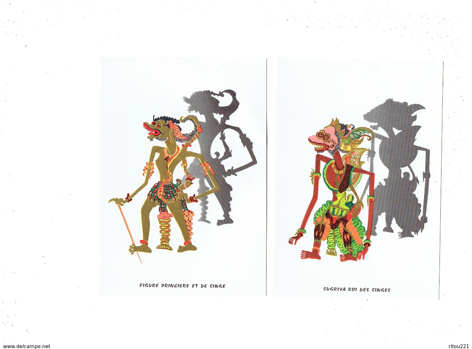 Lot De 2 Cpm Publicité MARIONNETTE DE BALI THÉÂTRE D'OMBRES Figure Princière ROI Singe Sugriva - Ombre Silhouette - Théâtre