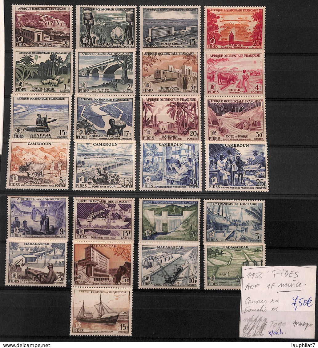 [829979]France (colonies) 1956 - Grandes Séries Coloniales, FIDES, Manque Togo, Dont **/mnh, AOF 1f Mince, Organisations - 1956 F.I.D.E.S.