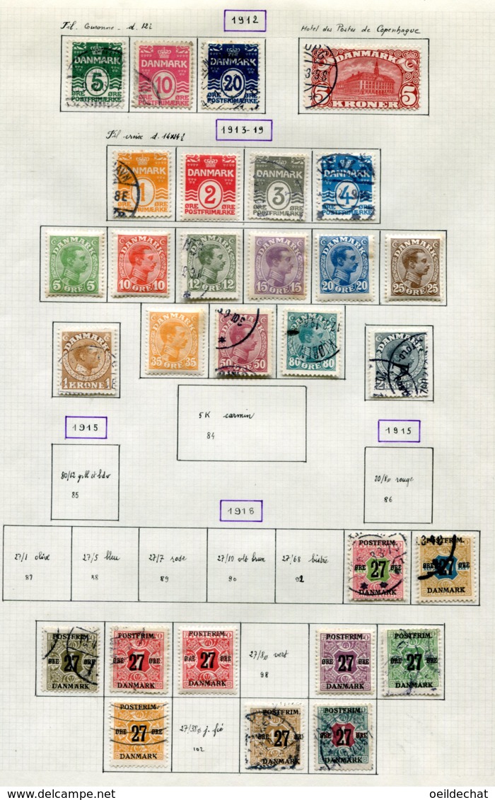 11280  DANEMARK  Collection Vendue Par Page °/*    1912-18  B/TB - Collections