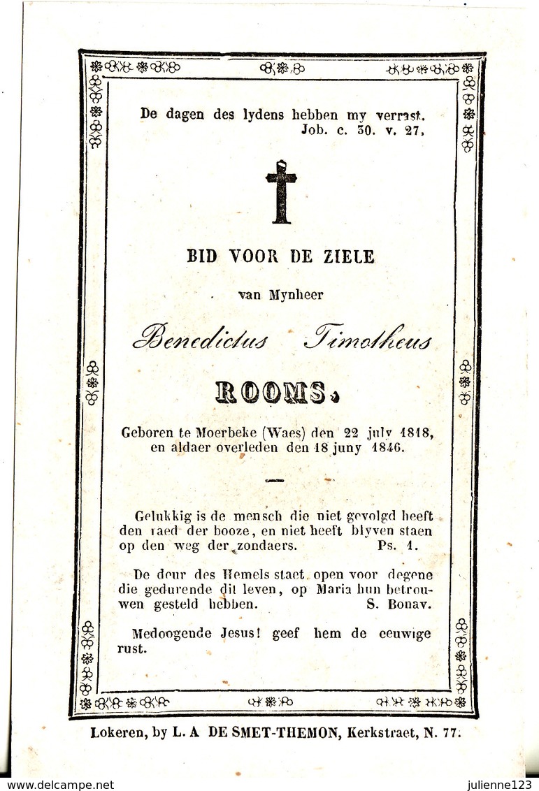 GEBOREN TE MOERBEKE (WAES) 1818+1846 BENEDICTUS TIMOLHEUS - Godsdienst & Esoterisme