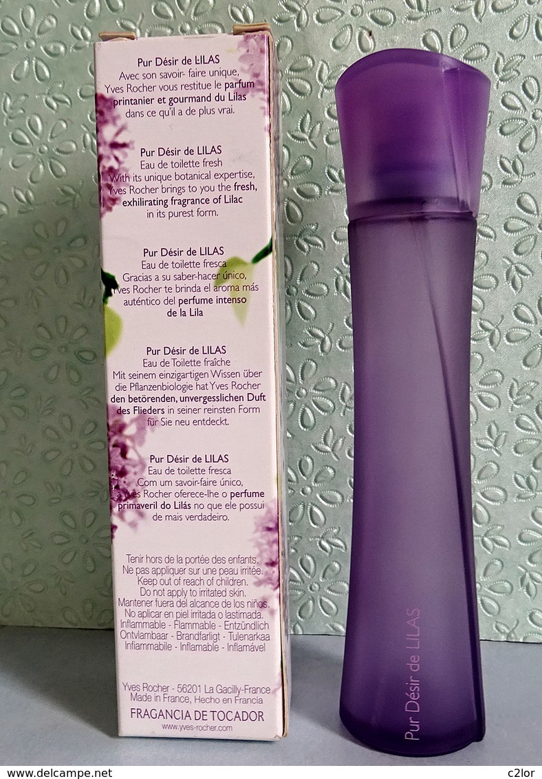 Flacon Vaporisateur "PUR DÉSIR De LILAS" D'Yves ROCHER  Eau De Toilette Fraîche  60 Ml VIDE Avec Sa Boite - Flakons (leer)