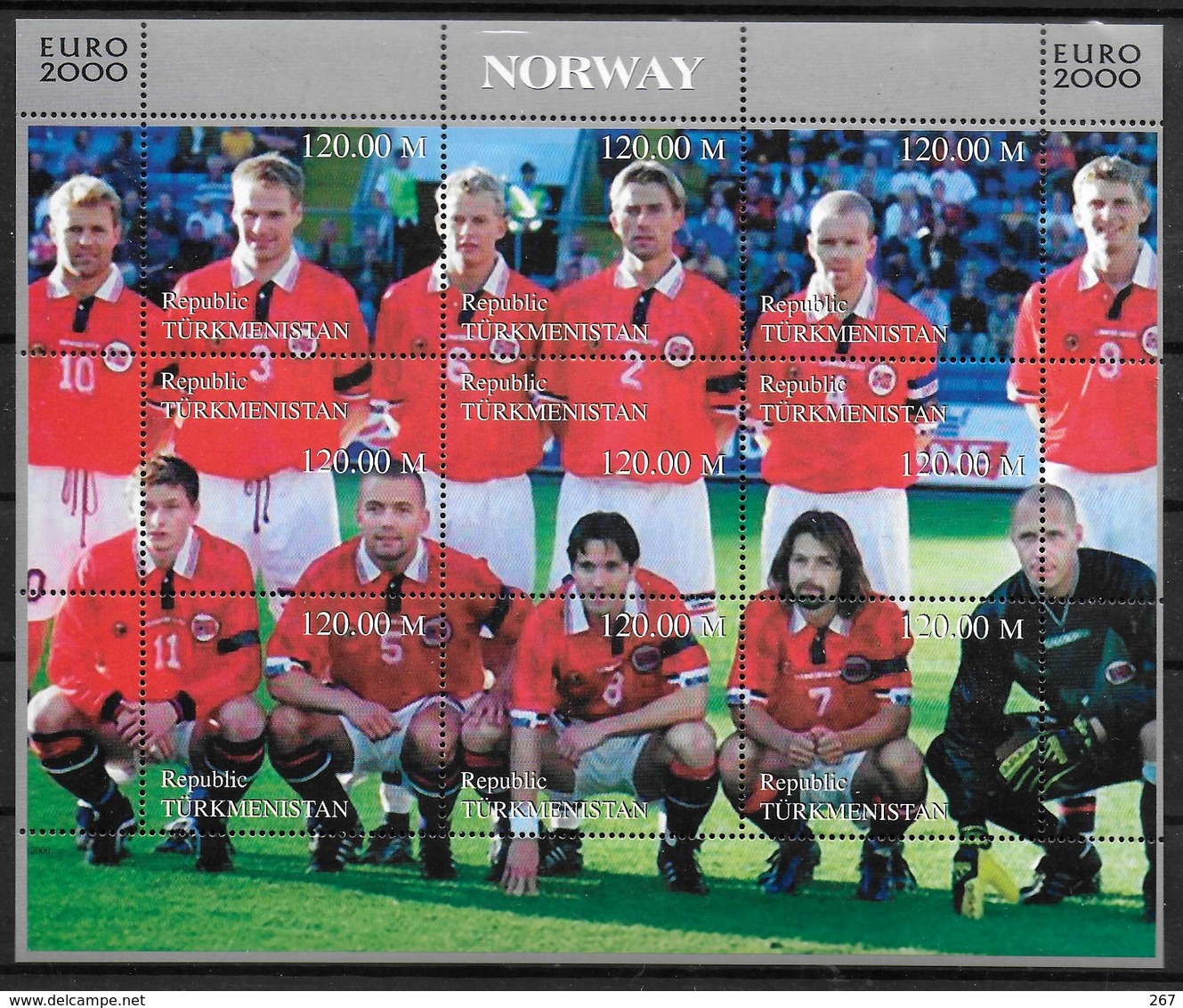 TURKMENISTAN  Feuillet  ( Norvege )   * *   Euro 2000 Football Soccer Fussball - Championnat D'Europe (UEFA)