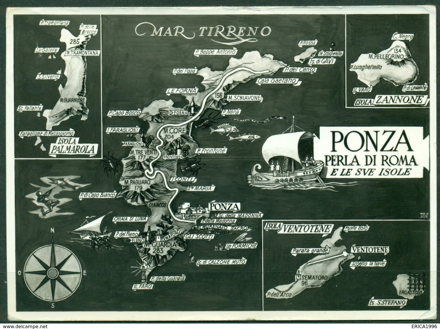 CARTOLINA - CV1790 PONZA (Latina LT) Bella Mappa Delle Isole Pontine, FG, Viaggiata 1967, Buone Condizioni - Latina