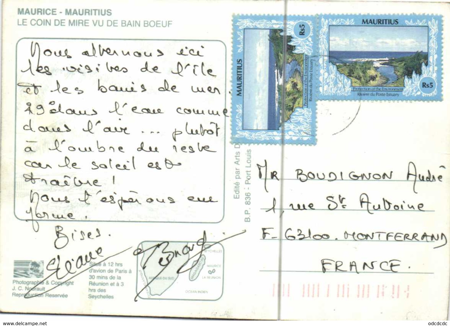 MAURICE MAURITIUS  LE COIN DE MIRE VU DE BAIN BOEUF  RV  Beaux Timbres - Maurice