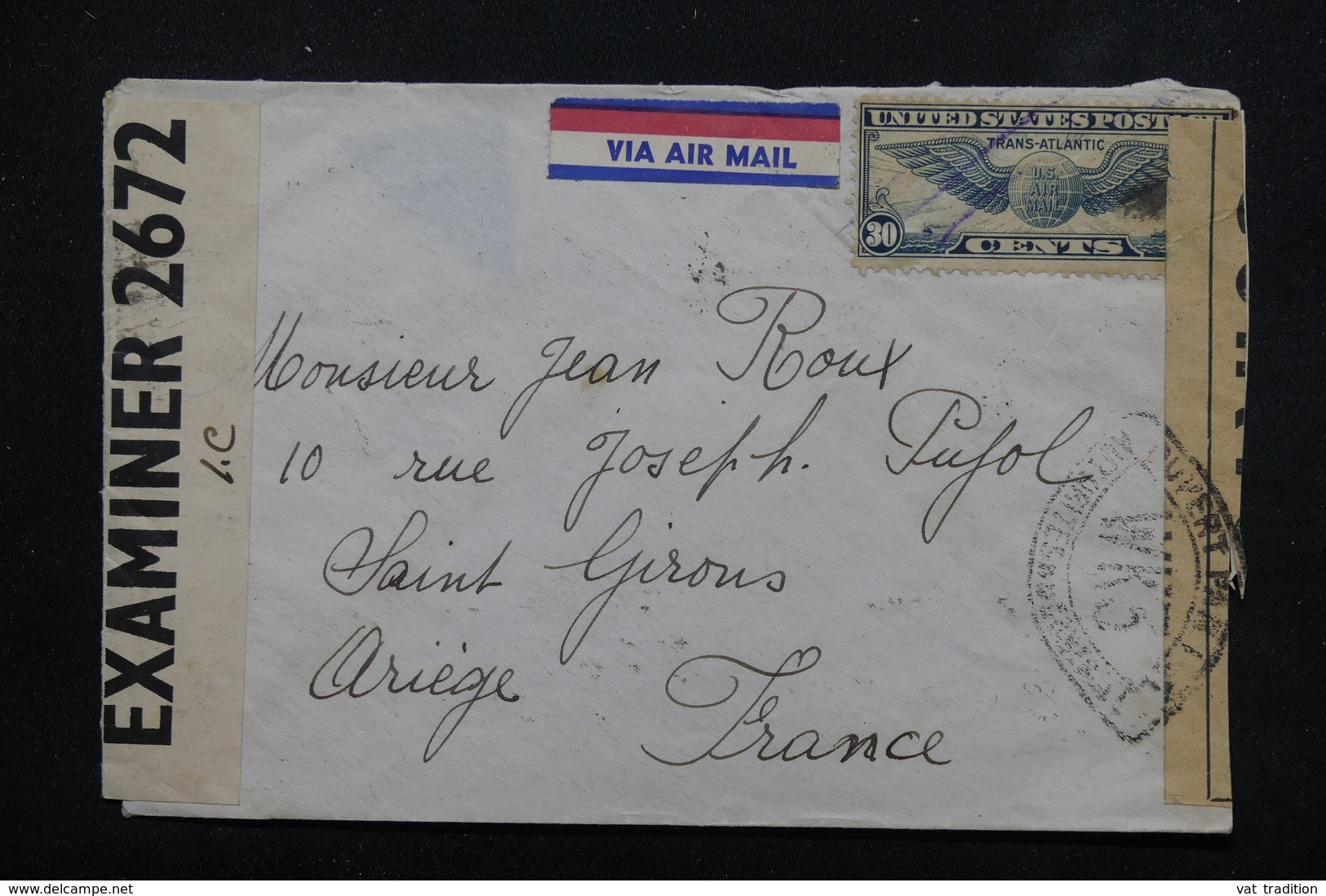 ETATS UNIS - Enveloppe De New York Pour La France En 1942 Avec Contrôles Postaux ( Américain Et Français ) - L 23026 - Marcophilie