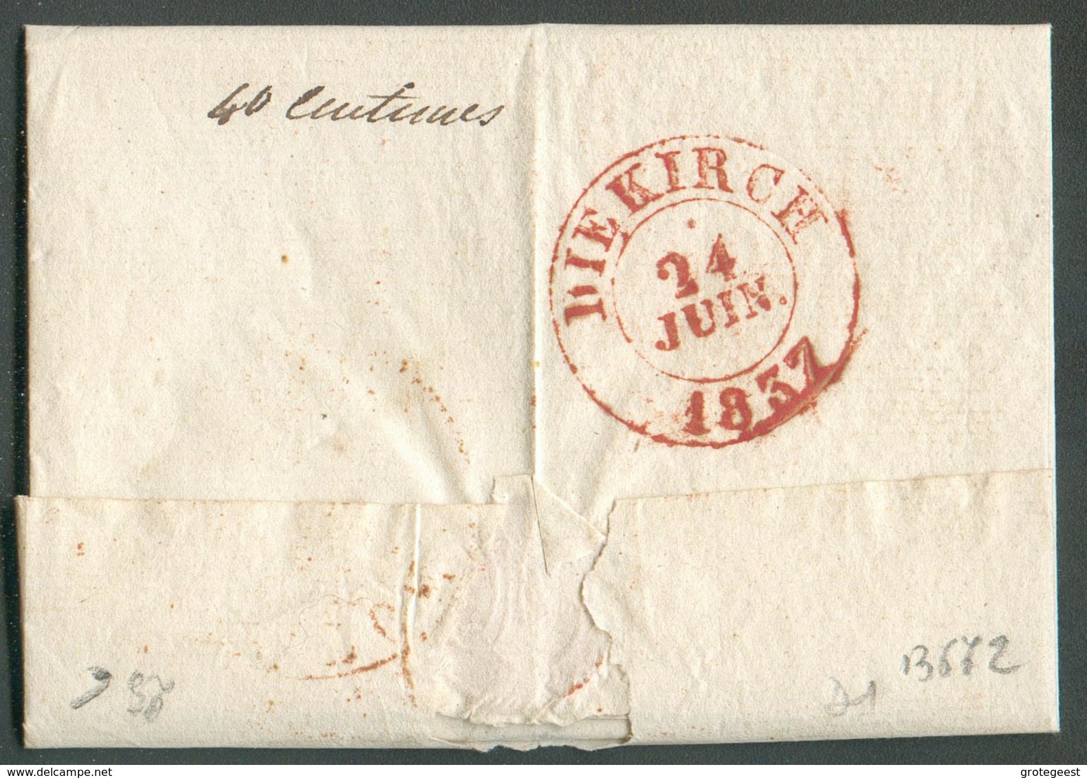 LAC De VIRTON (càd Rouge) Le 23 Juin 1837 Au Baron De Blochausen à Birtrange (man. 'près Ettelbruck), Port '4' Décimes - 1830-1849 (Belgique Indépendante)