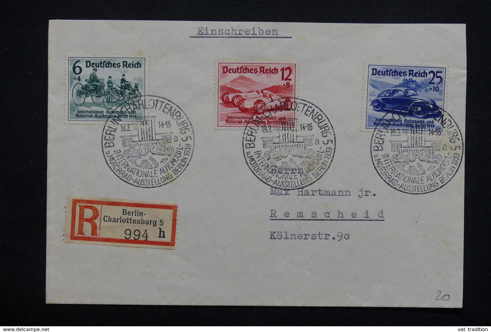 ALLEMAGNE - Enveloppe En Recommandé De Berlin En 1939 , Affranchissement Plaisant ( Automobile ) - L 23031 - Lettres & Documents