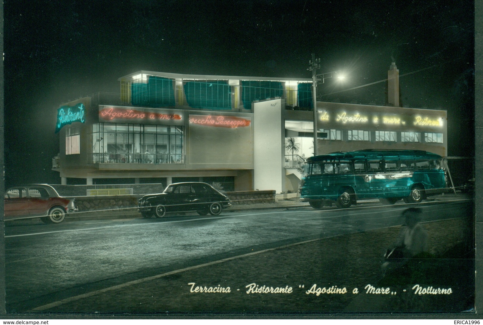 CARTOLINA - CV696 TERRACINA (Latina LT) Ristorante Agostino A Mare, Notturno, FG, Viaggiata 1961, Ottime Condizioni - Latina