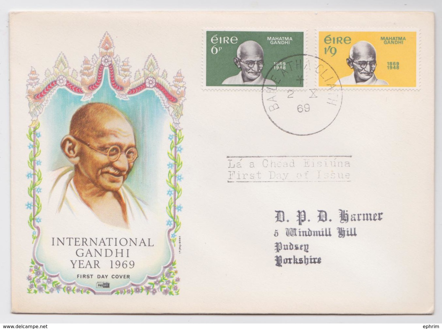 MAHATMA GANDHI CENTENARY - FDC EIRE 1969 - FIRST DAY OF ISSUE - ENVELOPPE PREMIER JOUR CENTENAIRE - COVER STAMP TIMBRE - Mahatma Gandhi