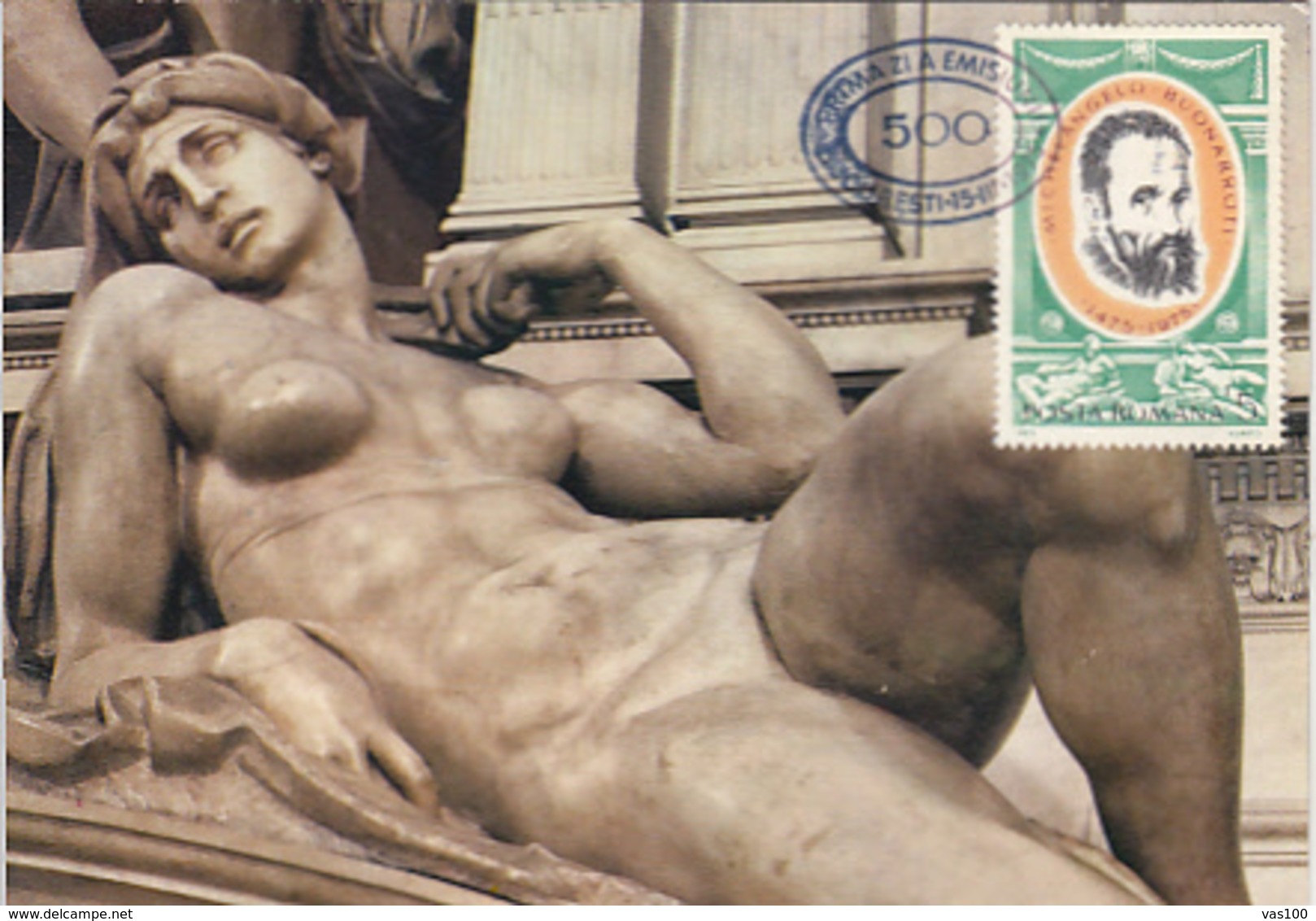 ART, SCULPTURE, MICHELANGELO- THE DAWN, CM, MAXICARD, CARTES MAXIMUM, OBLIT FDC, 1975, ROMANIA - Skulpturen