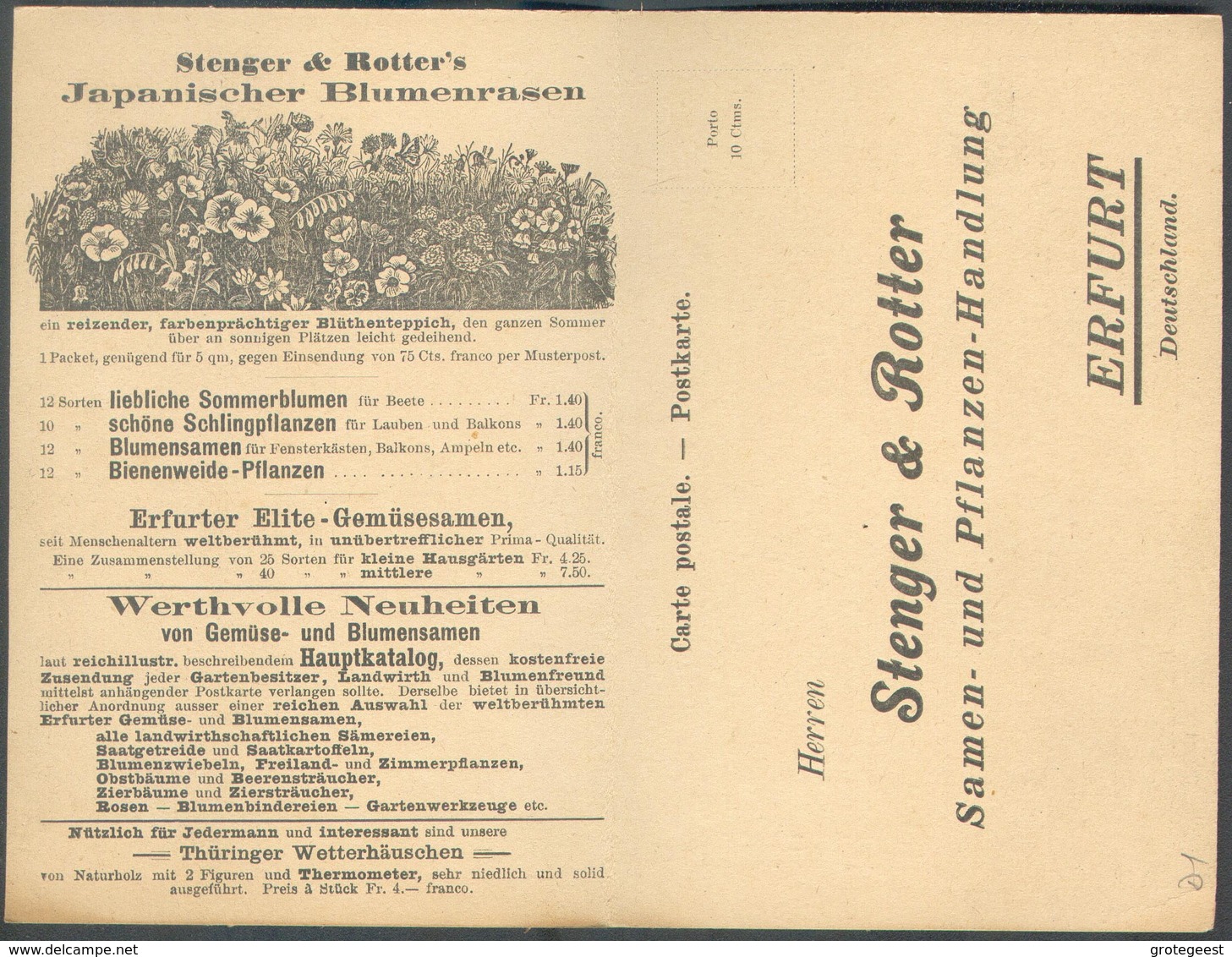 2 Centimes ADOLPHE Préo LUXEMBOURG-VILLE 1901 Sur Imprimé 'carte  Double STENGER & ROTTER's JAPANISCHER BLUMENRASEN (fle - Precancels