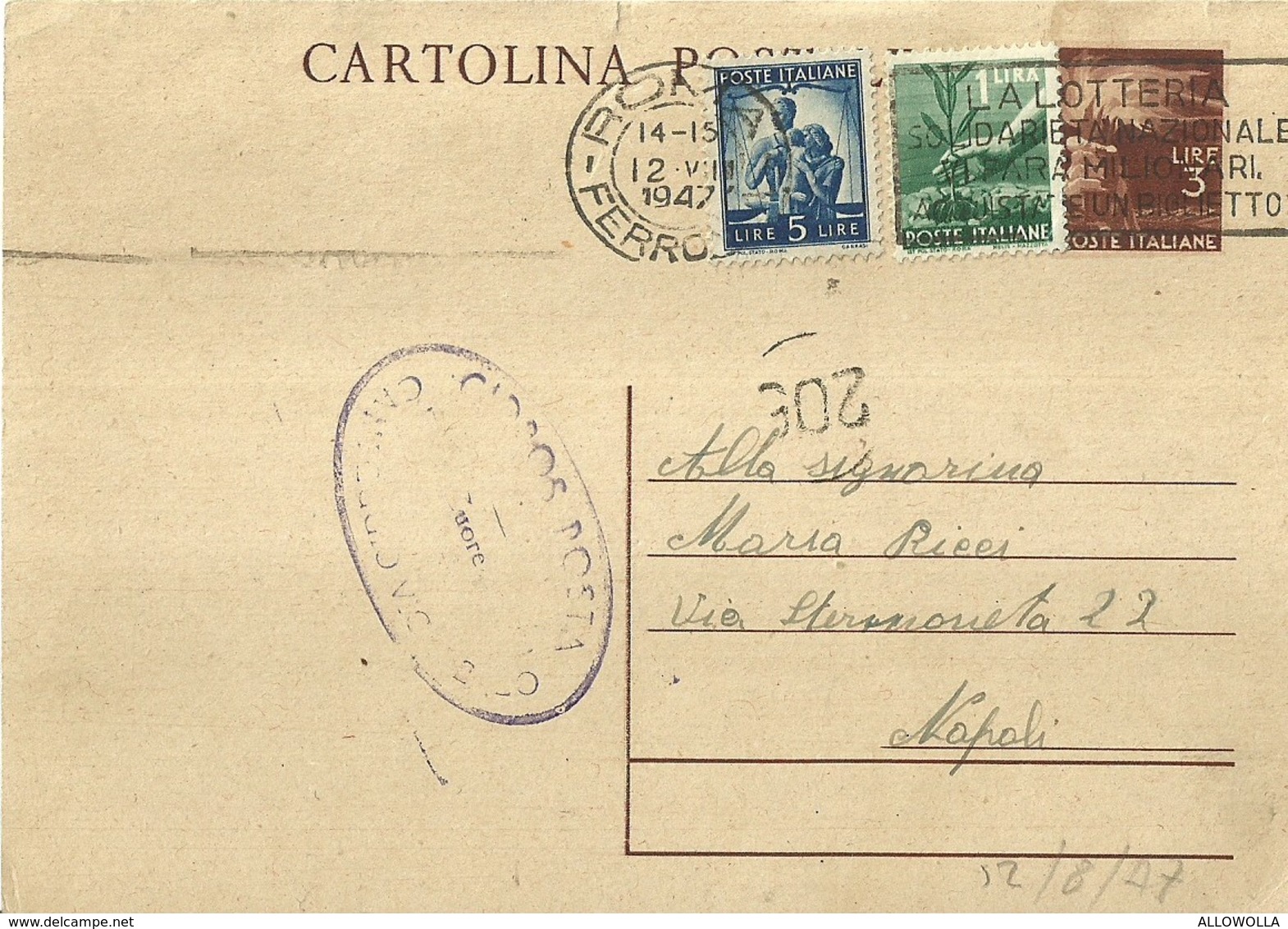 2635 "AFFRANCATURA VARIA-CARTOLINA DAL CAMPEGGIO DI VICARELLO " CART. POSTALE ORIGINALE SPEDITA - 1946-60: Storia Postale