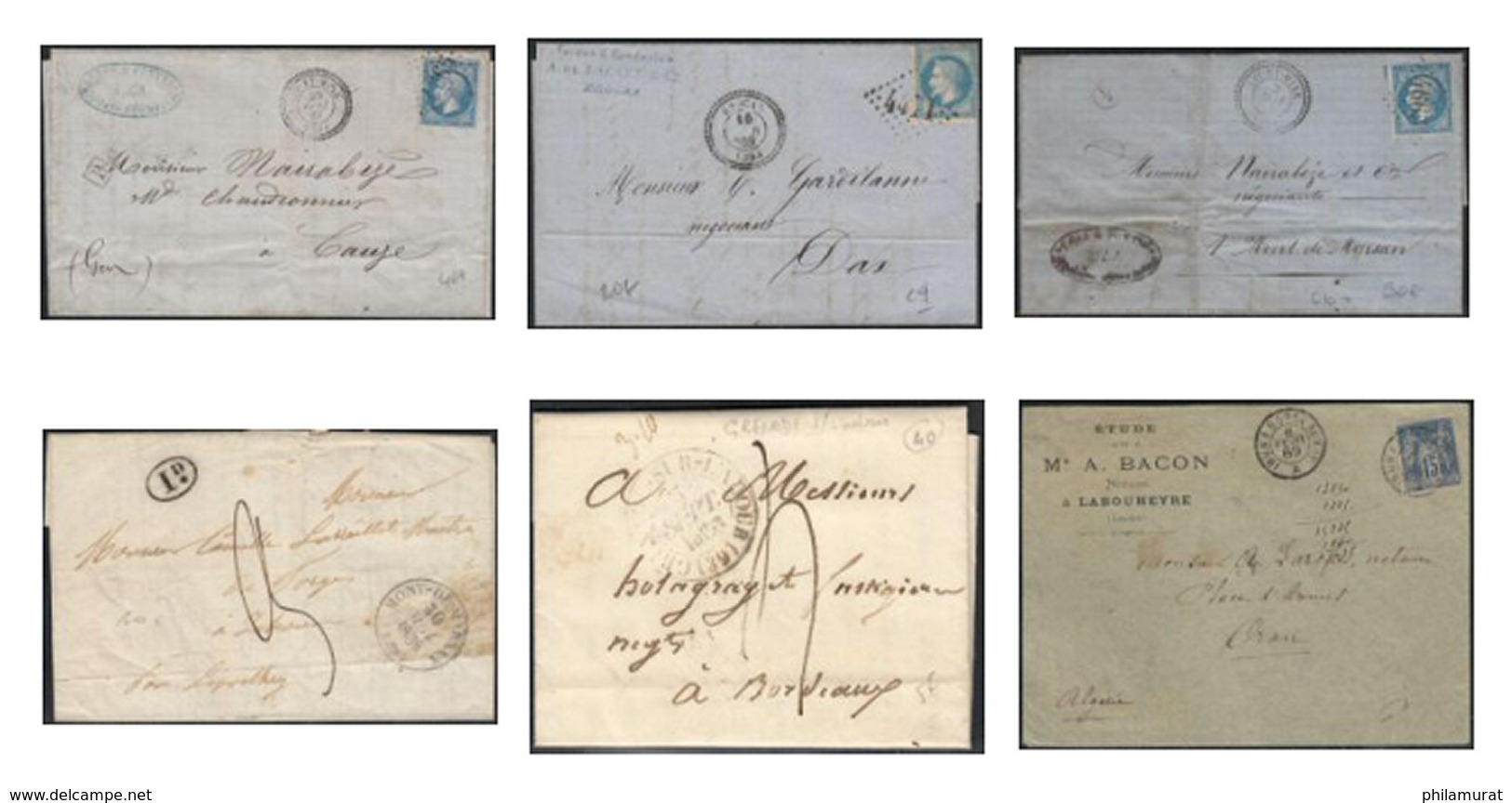Histoire Postale Département 39 LANDES : Lot De 6 Lettres Avant 1900 - 1849-1876: Période Classique