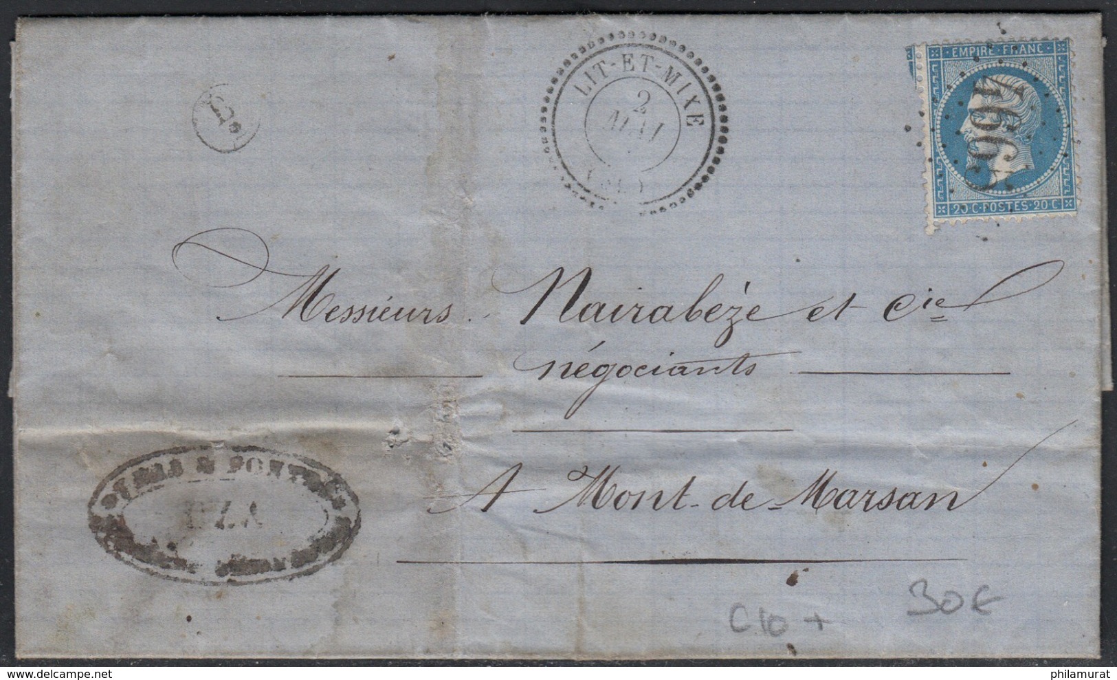 Histoire postale département 39 LANDES : lot de 6 lettres avant 1900