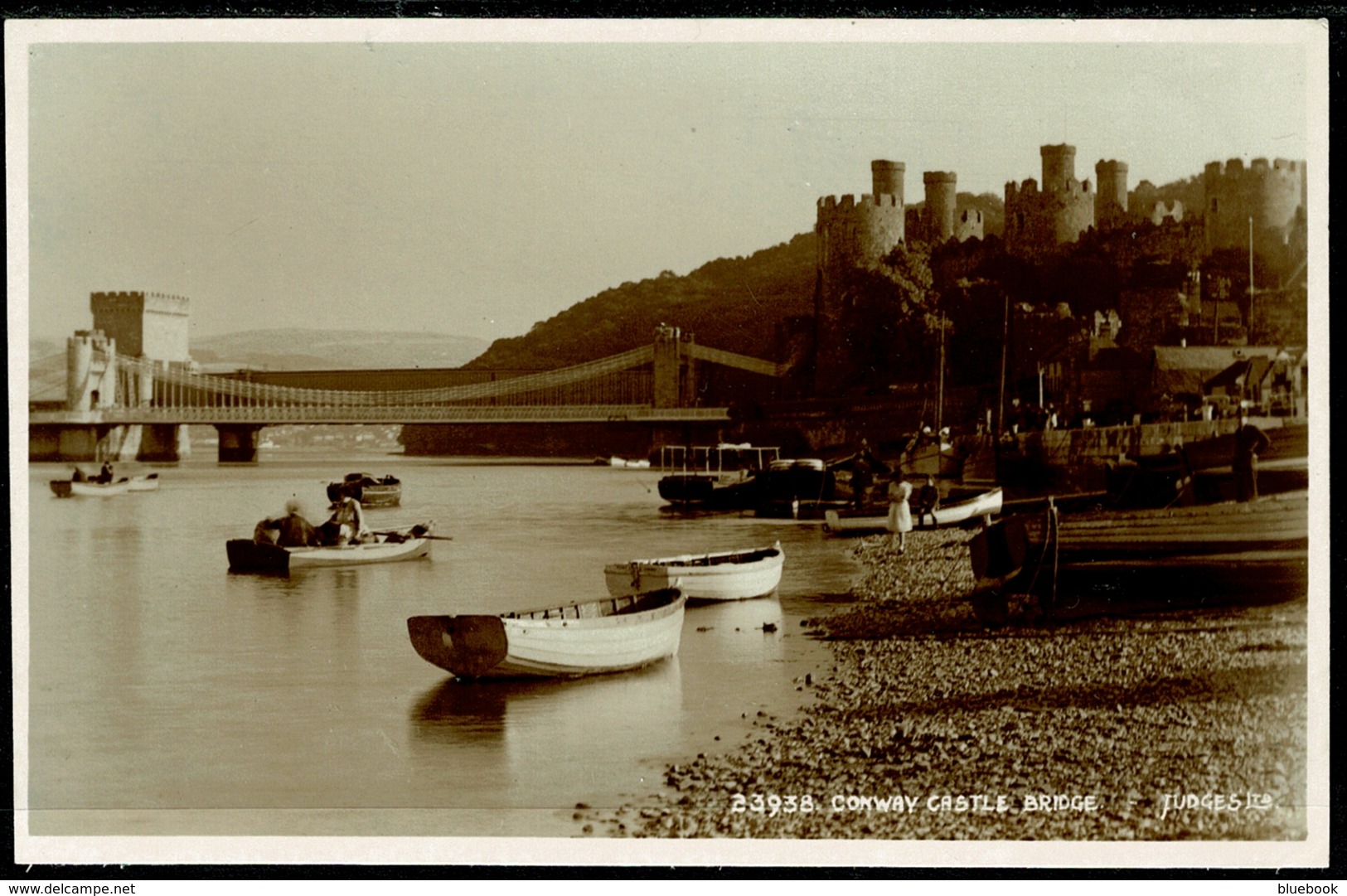 Ref 1272 - Judges Real Photo Postcard - Conway Castle Bridge & Boats - Caernarvonshire Wales - Caernarvonshire