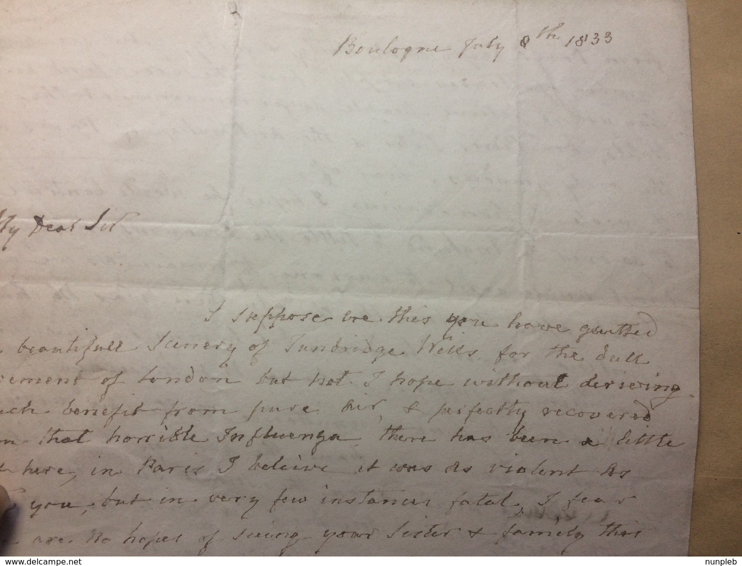 FRANCE 1833 Entire Boulogne To London With Dotted Circle Receiving Mark And P.P. Cachet - 1801-1848: Precursors XIX