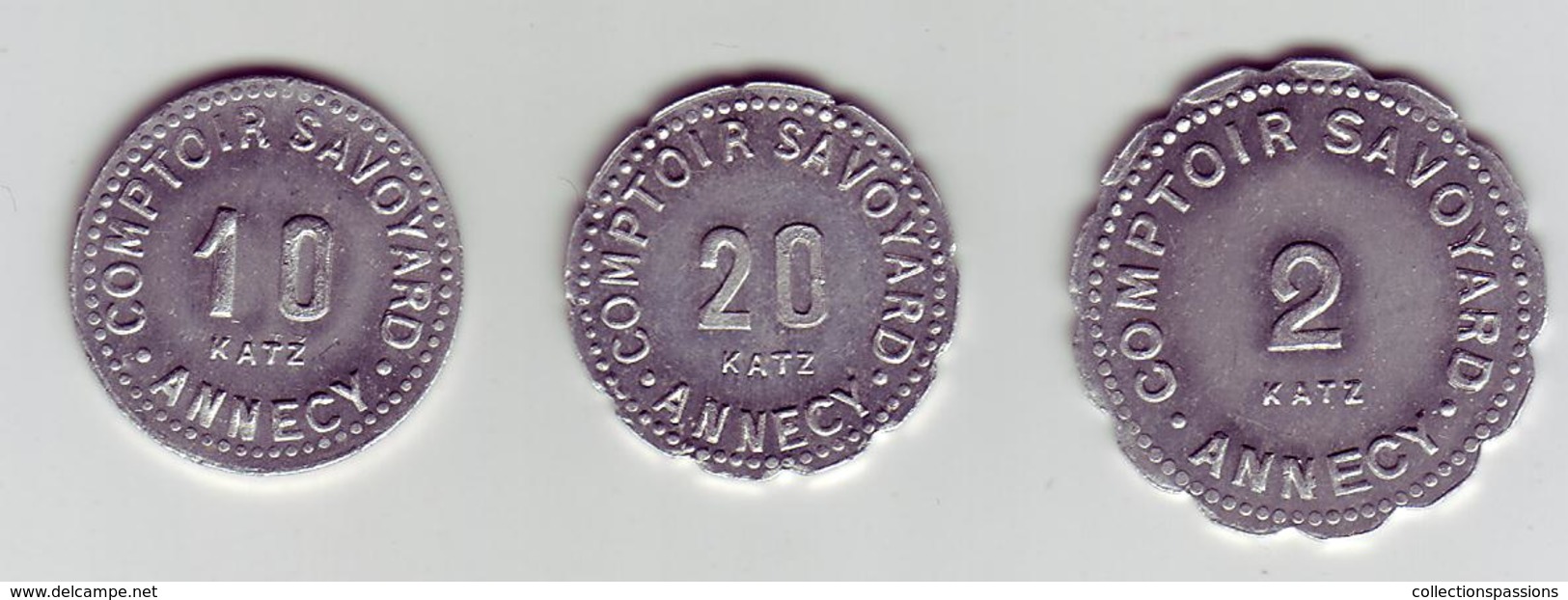Monnaie De Nécessité - 74 - Annecy - Comptoir Savoyard - Lot De 3 Monnaies 10c. 20c. 2F - - Noodgeld