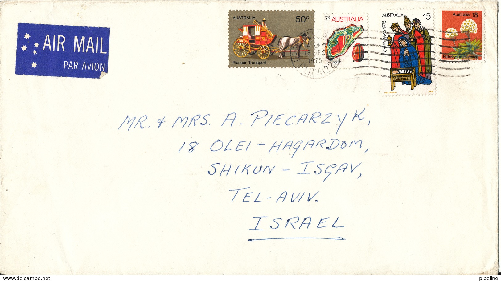 Australia Cover Sent Air Mail To Israel Upper Mt. Gravatt 18-12-1975 Topic Stamps - Covers & Documents