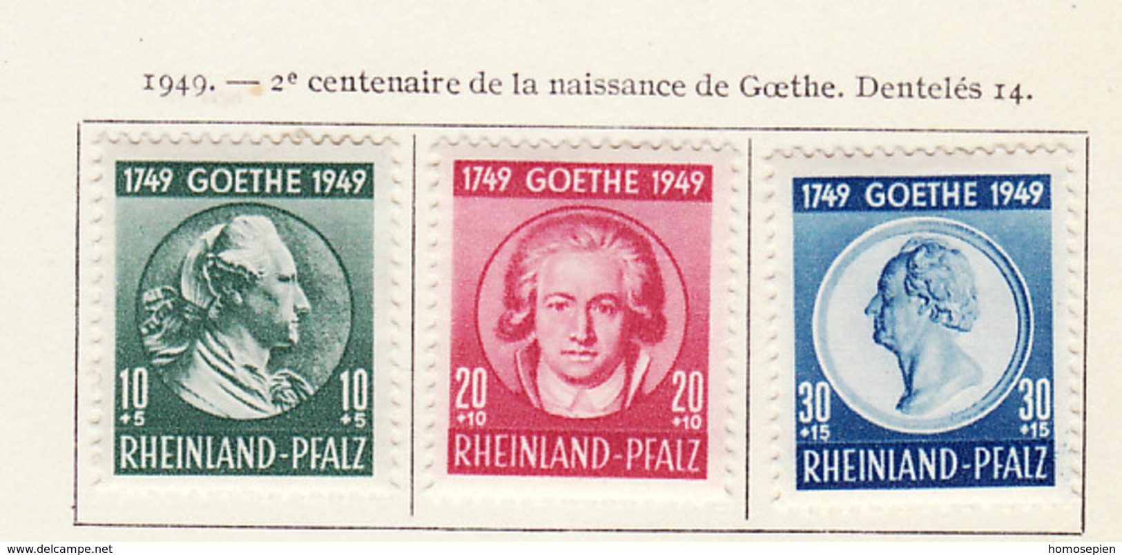 Allemagne Rhéno Palatin - Germany - Deutschland 1949 Y&T N°45 à 47 - Michel N°46 à 48 * - Naissance De Goethe - Autres & Non Classés