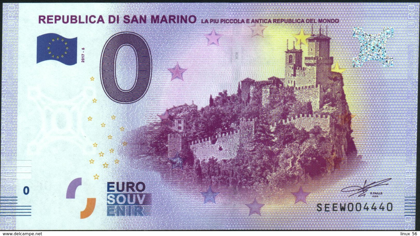 Zero - BILLET EURO O Souvenir - REPUBBLICA DI SAN MARINO 2017-6set UNC {Italy} - Private Proofs / Unofficial