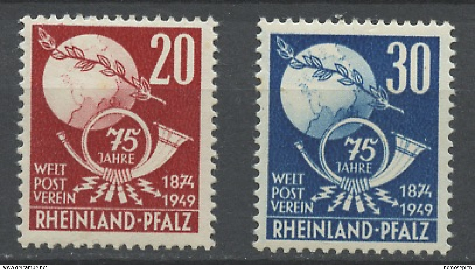 Allemagne Rhéno Palatin - Germany - Deutschland 1949 Y&T N°50 à 51 - Michel N°51 à 52 * - UPU - Rhénanie-Palatinat