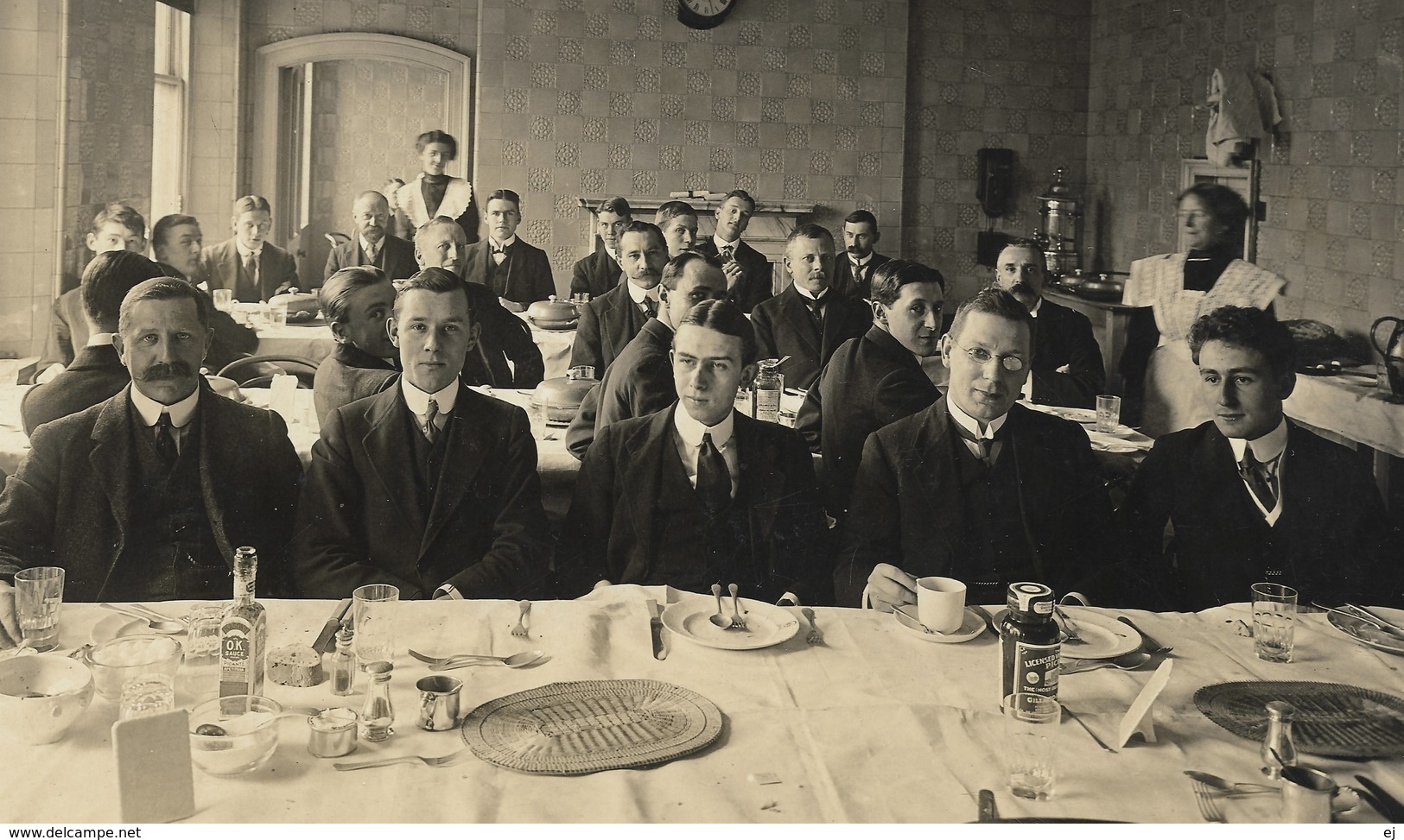 Men At Communal Lunch Edwardian Formal Day Wear Real Photo Unused C1910 - Photographs